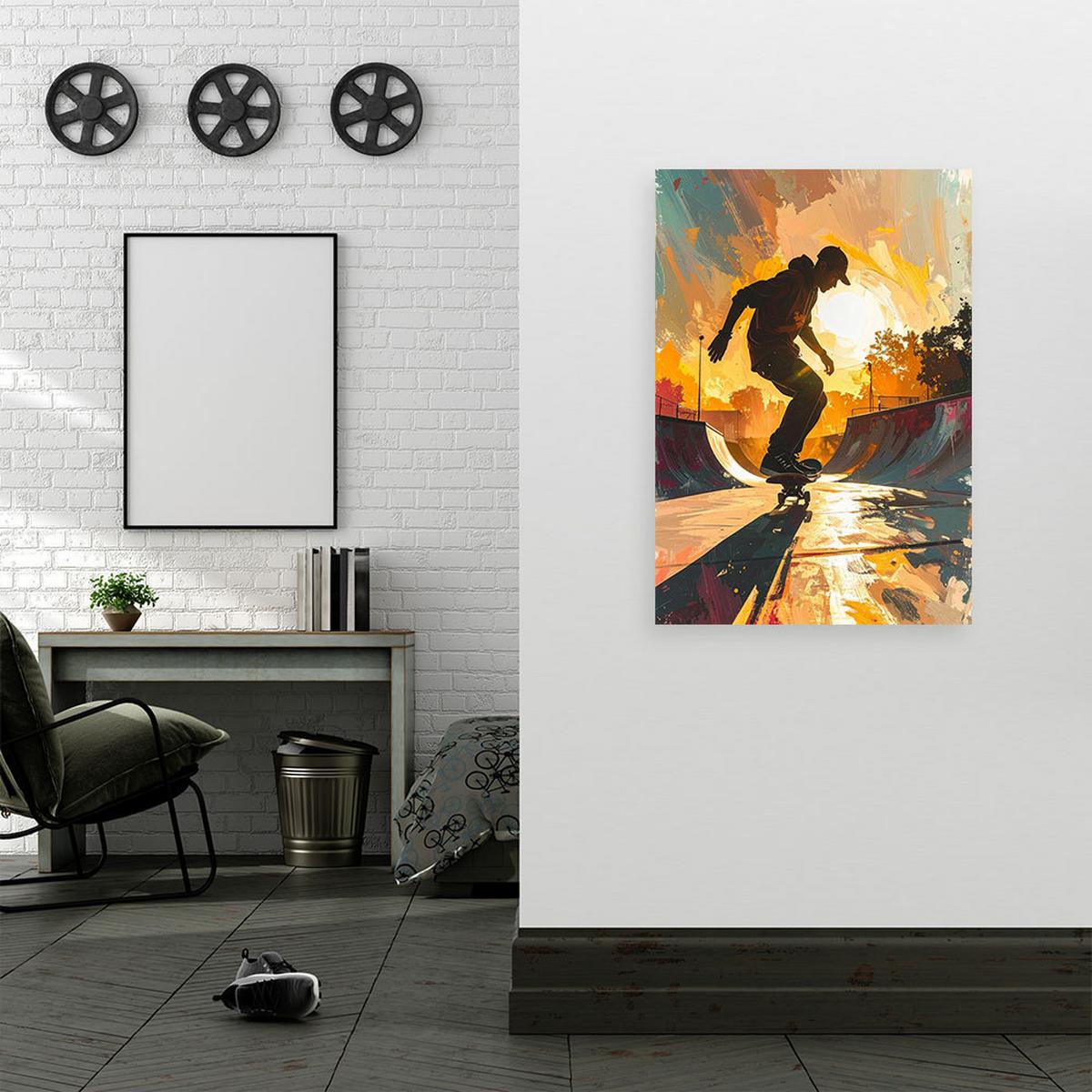 WANDBILD, Skater auf Skateboard Straßenkunst - Multicolor, Textil (60/90cm) - Feeby