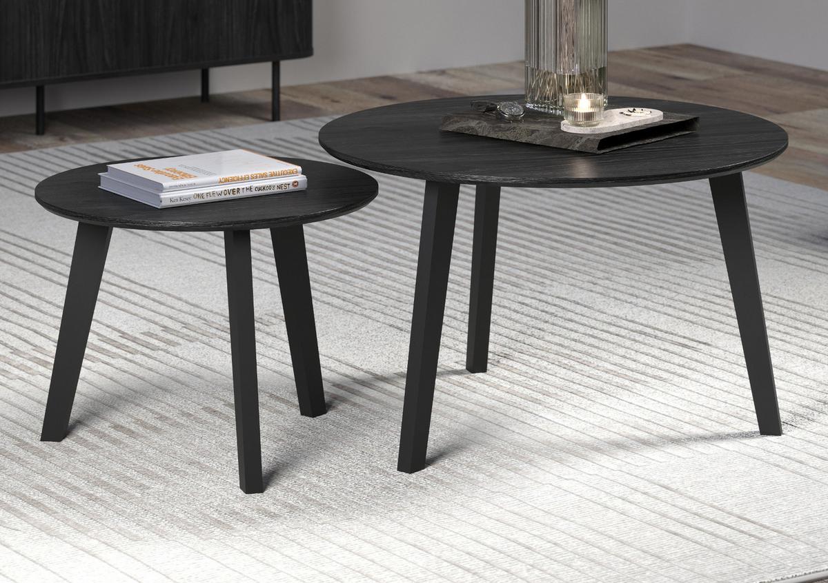 COUCHTISCH 2er Set Esche schwarz, 2x Beistelltisch rund - Schwarz, Holzwerkstoff (50/50/39cm) - Top.Furn