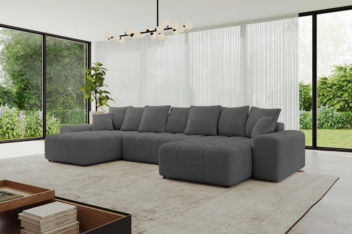 WOHNLANDSCHAFT ENIL-U 401x189x68 Grau Bouclé - Grau, Holzwerkstoff/Kunststoff (401/68/189cm) - ALTDECOR