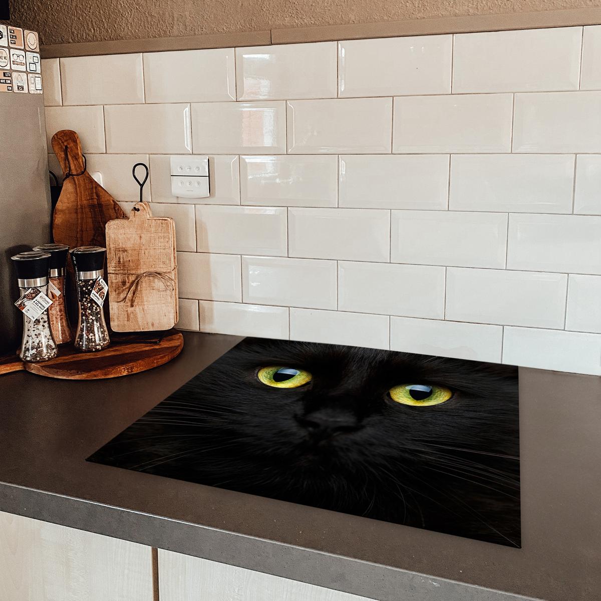HERDABDECKPLATTE Katze - Augen - Gelb - Schwarz Abdeckung Ceranfeld 59x51 cm - Schwarz, Kunststoff (59/51/0.2cm) - MuchoWow