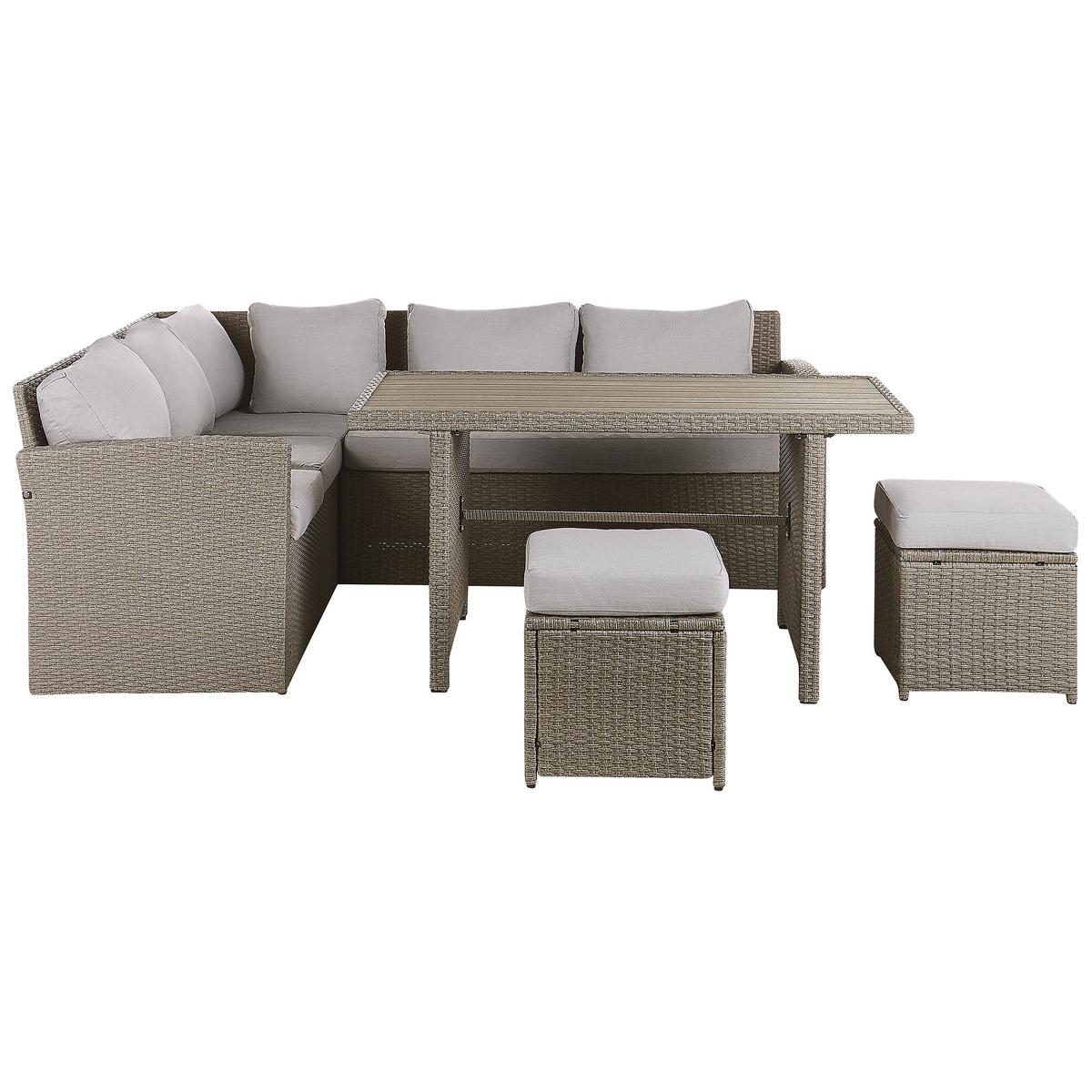 LOUNGE SET 5-Sitzer Rattan Auflagen hellgrau Bardi - Taupe, Kunststoff - Beliani