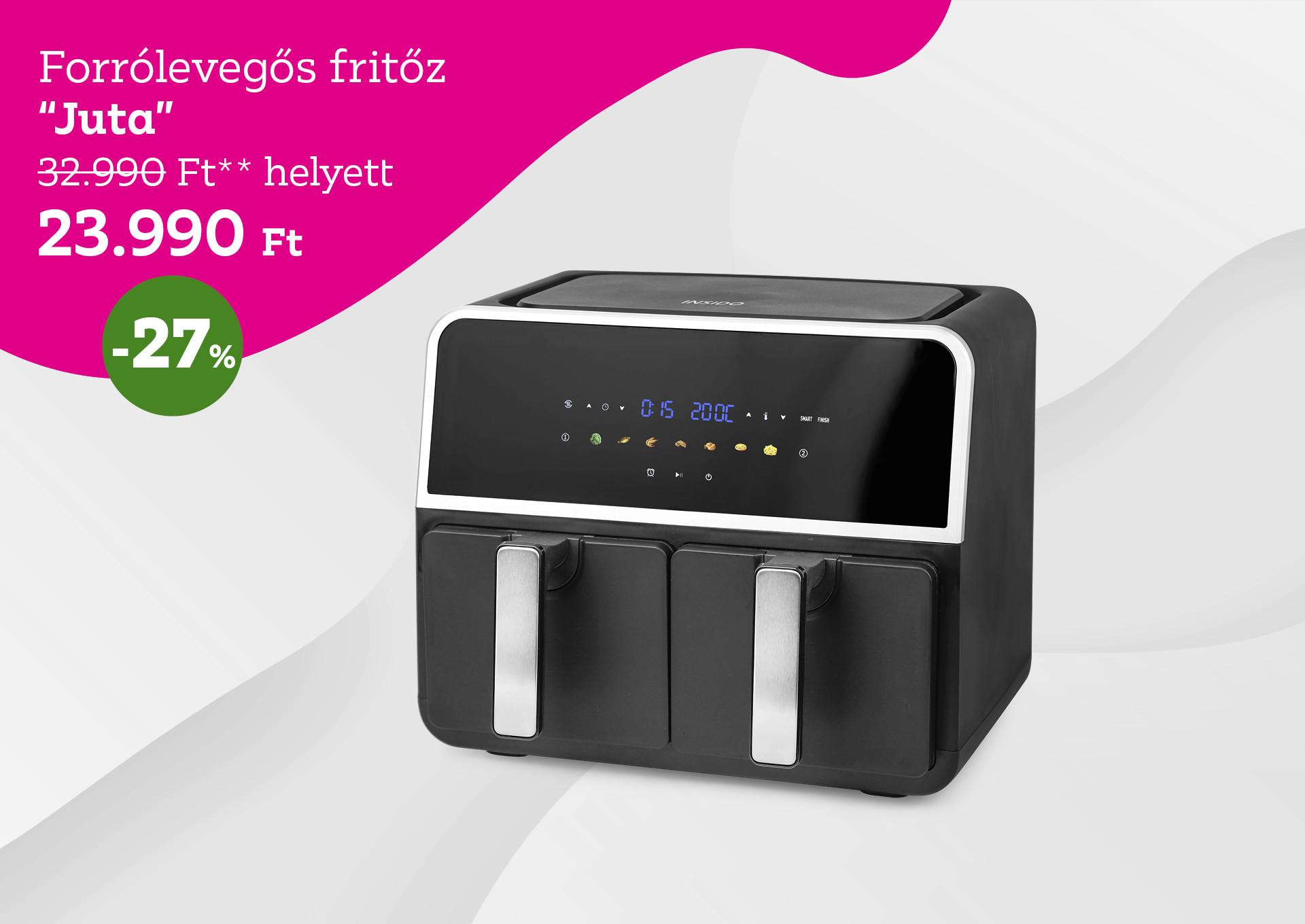 Forrólevegős fritőz JUTA 32990 Forint helyett 23990 Forint, kedvezmény mértéke 27%