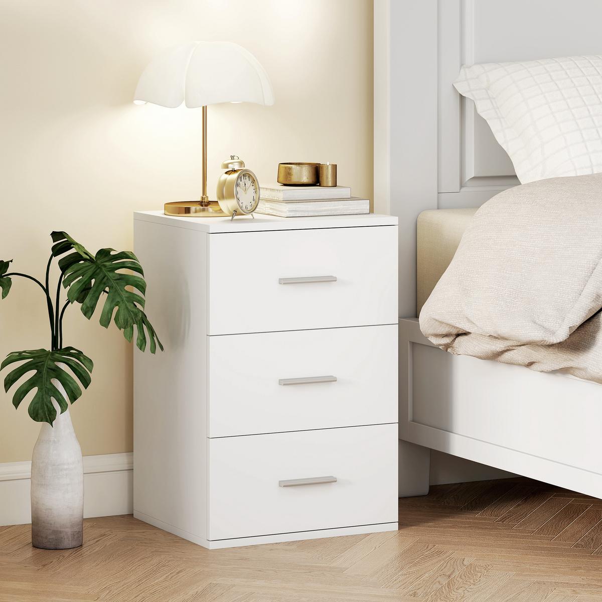 NACHTTISCH MDF Weiß - Silberfarben/Weiß, Holzwerkstoff/Metall (35/60/40cm) - HOMCOM