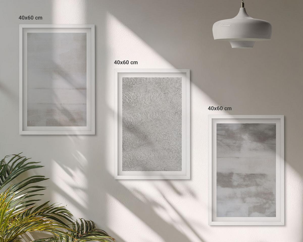 BILDER SET 3er Set - 40x60 cm Weißer Rahmen - Moderne minimalistische Texturen - Weiß, Kunststoff (40/60cm) - TULUP