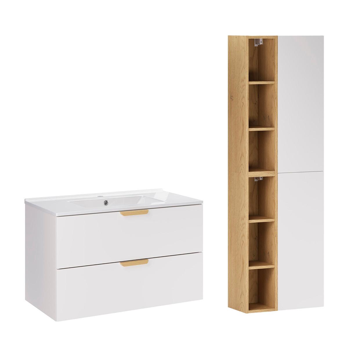 BADMÖBEL 81cm Oria 2er-Set Weiß - Weiß, Holzwerkstoff (81/50/46cm) - Petits-meubles