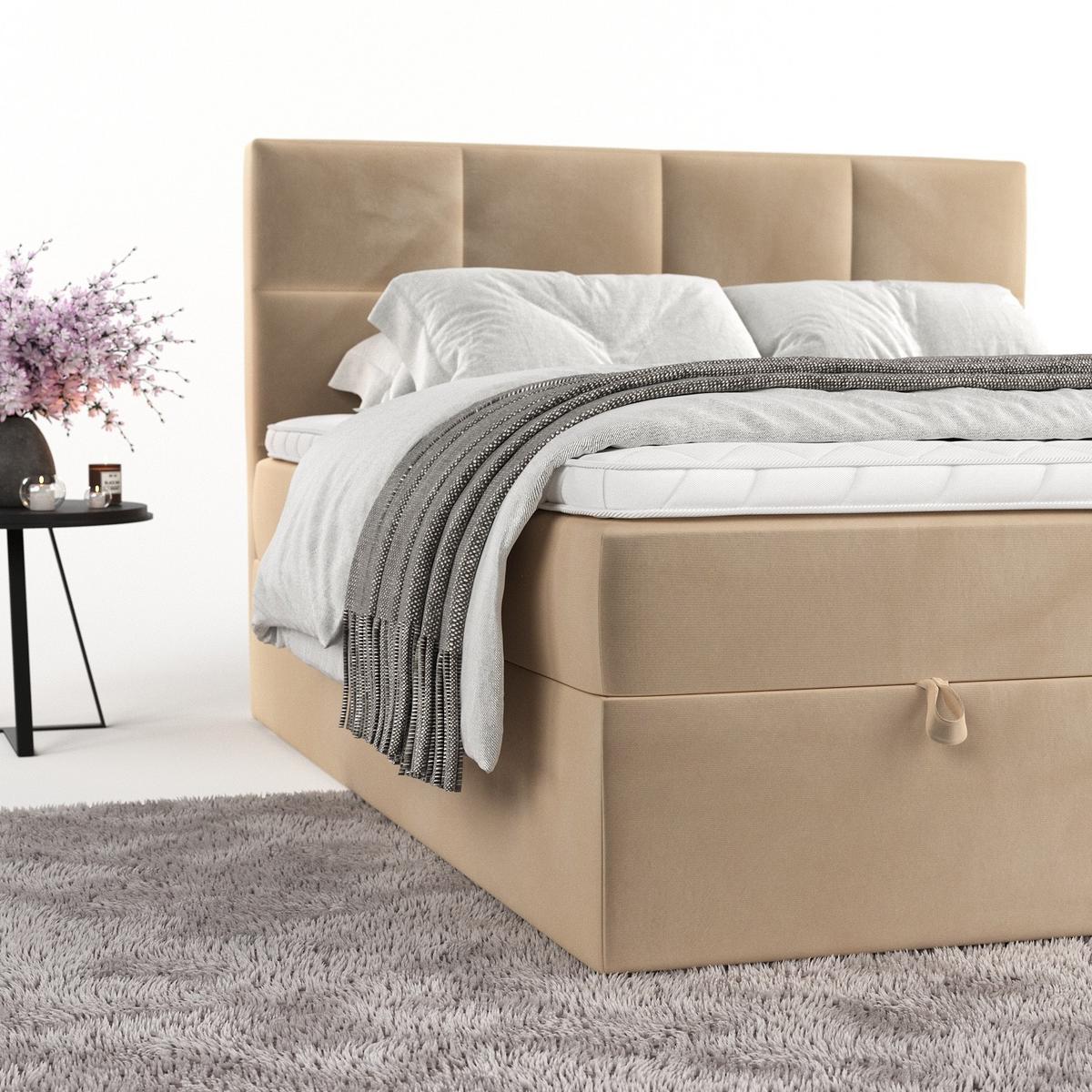 BOXBETT Velto 140/200 cm Beige im Kronos Stoff - Beige/Schwarz, Holz/Holzwerkstoff (140/200cm) - AltaBeds