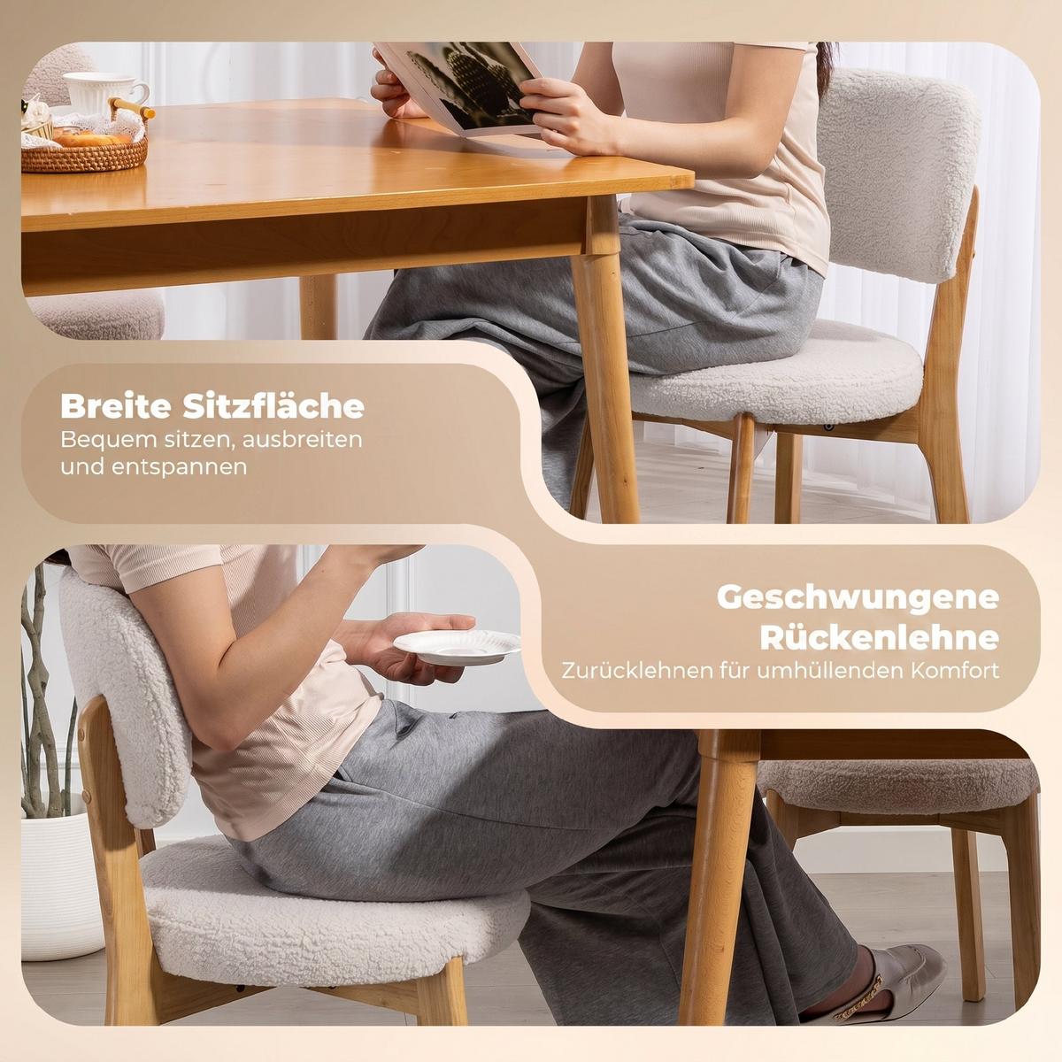 ESSZIMMERSTÜHLE 2er Set Polyestet Cremeweiß - Creme/Naturfarben, Holz/Textil (46.5/80/52cm) - HOMCOM