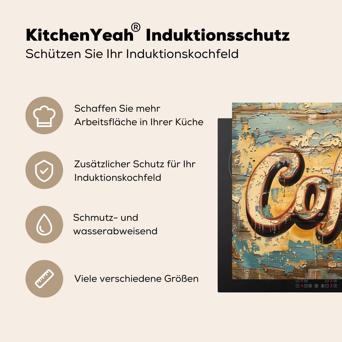 HERDABDECKPLATTE Kaffee - Vintage - Braun - Tasse Induktionsmatte 71x52 cm - Teakfarben, Kunststoff (71/52/0.2cm) - MuchoWow