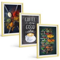 BILDER SET 3er Set - 40x60 cm Goldrahmen - Gewürze, Kaffee, Kräuter, Muster - Goldfarben, Kunststoff (40/60cm) - TULUP
