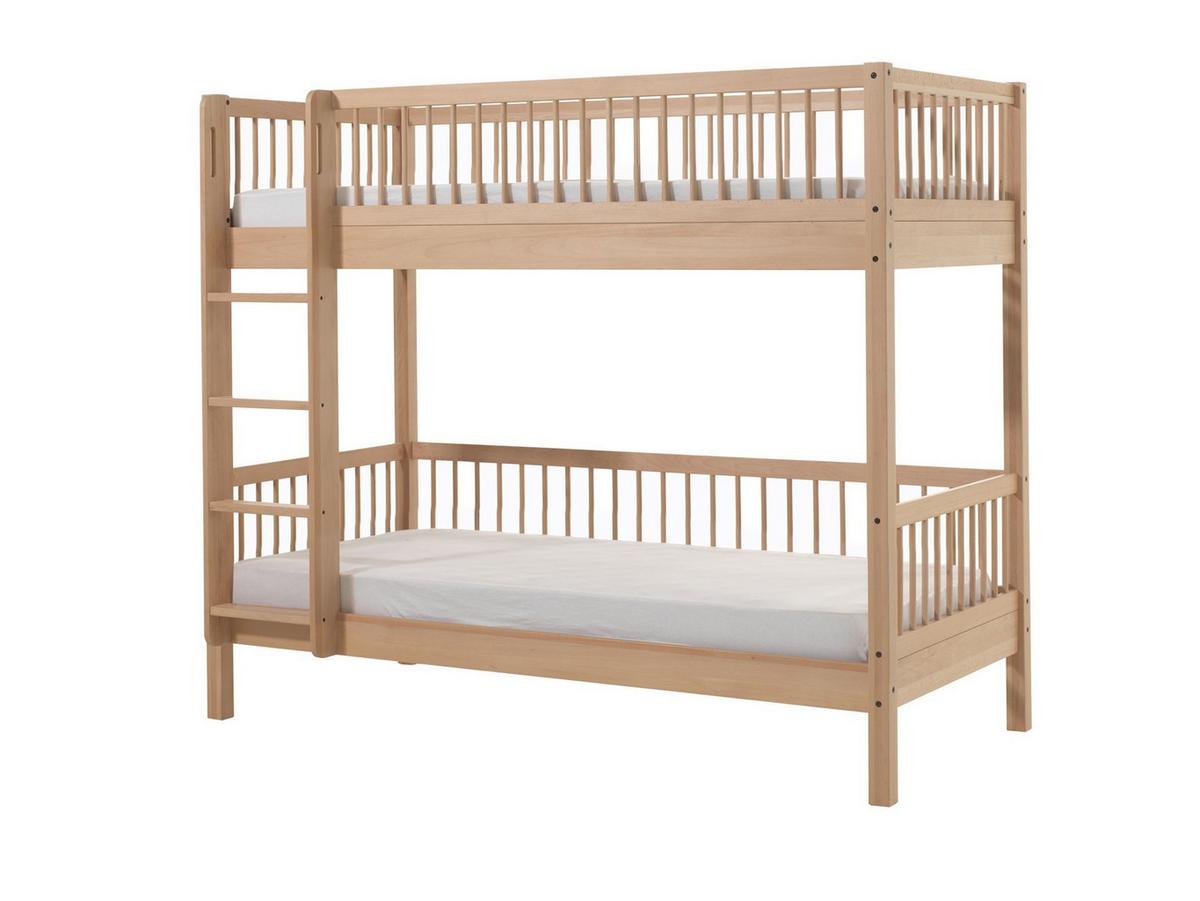 ETAGENBETT Kelci 2x90x200 umbaubar mit Leiter Buche Massivholz natur - Buchefarben, Holz (90/200cm) - 58aufmkessel