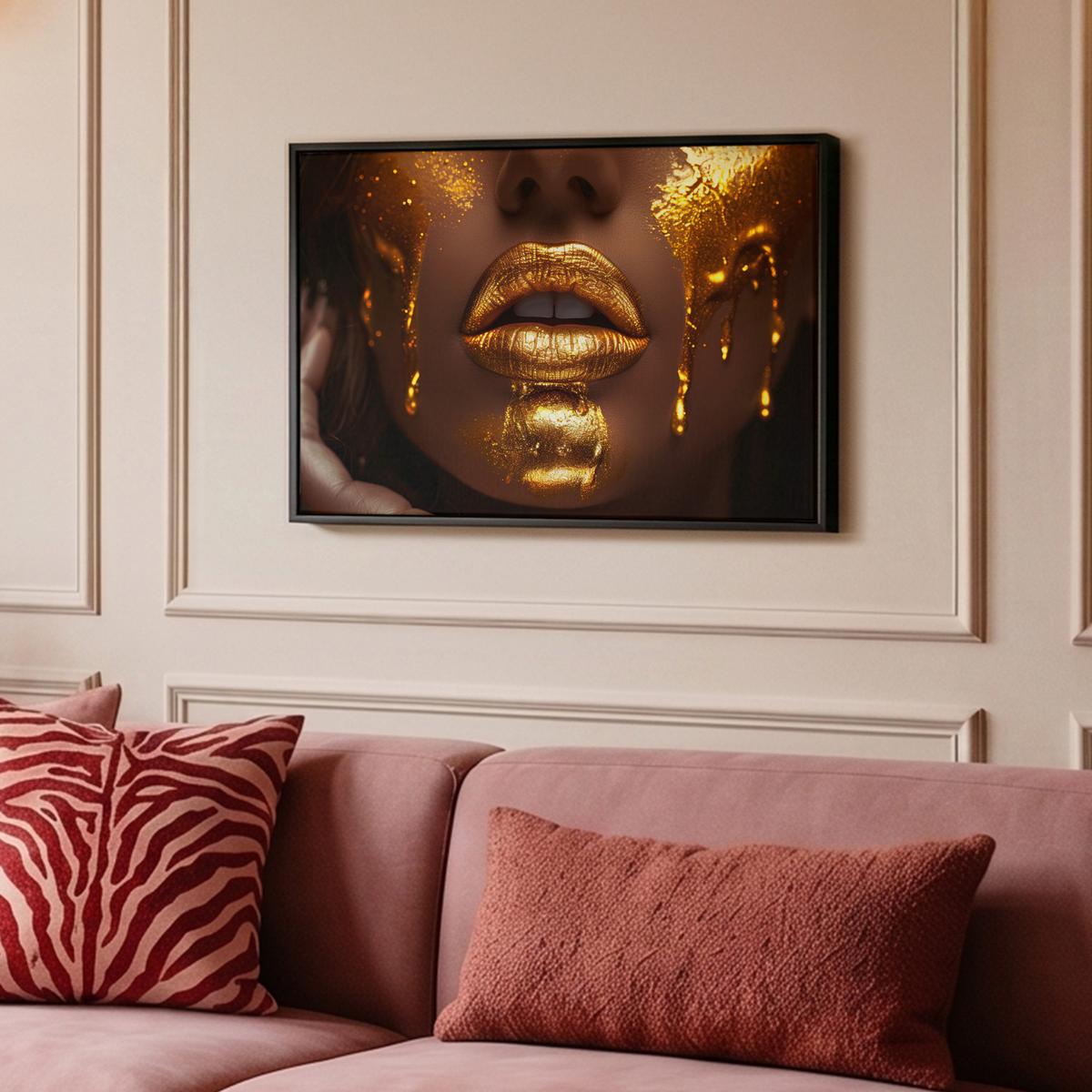 LEINWAND Bilder mit Rahmen - Frau - Gold - Luxus - Porträt - 60x40 - Goldfarben, Textil (60/40cm) - MuchoWow