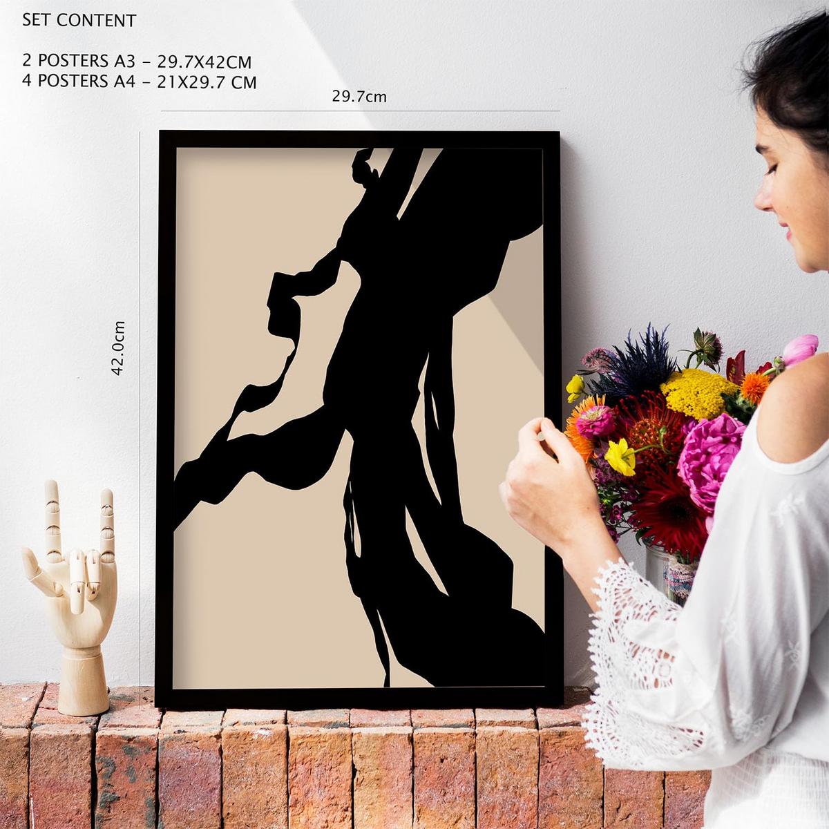 POSTER Set Mit 6 Zusammenfassungen In Form Ästhetische Dekorative Gemälde Für Ihr Wohnzimmer, Schlafzimmer Oder Zuhause A3 & A4 Weißer Rahmen - Weiß, Papier (29/3cm) - Nacnic