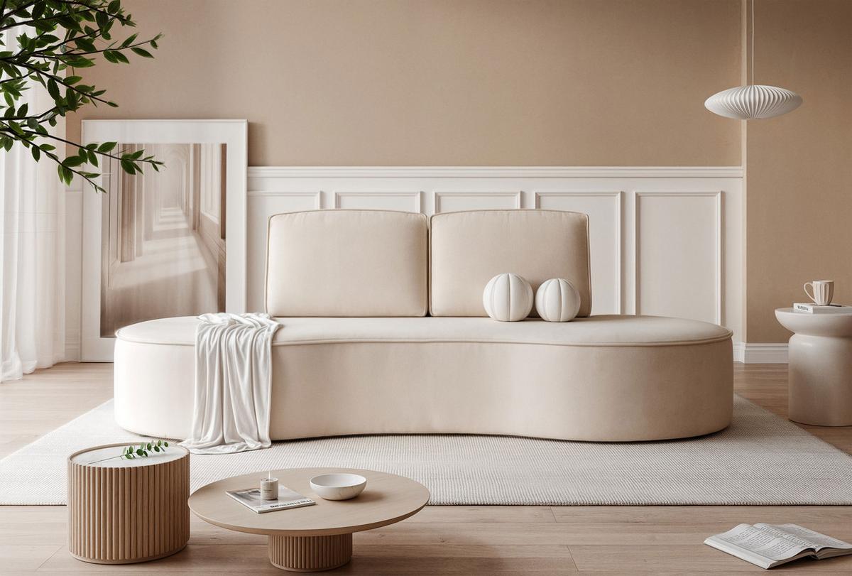 2-SITZER-SOFA SOFIA Veloursstoff in Beige - Beige/Schwarz, Kunststoff/Textil (234/88/101cm) - Idohome