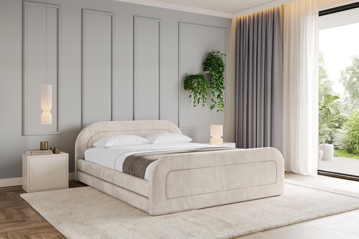 POLSTERBETT mit Bettkasten, Fußteil und Lattenrost, Boxbett ohne Matratze - LERIS-v1-Z 180x200 Beige - Beige, Holzwerkstoff/Textil (180/200cm) - ALTDECOR