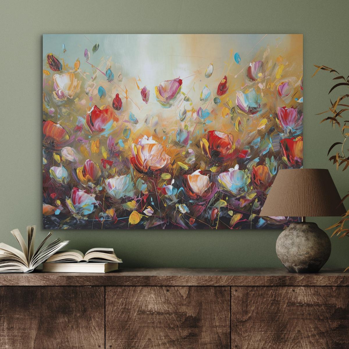 AKUSTIKBILD Blumen - Kunst - Natur - Ölgemälde Gemälde 80x60 cm - Multicolor, Kunststoff (80/60/0.9cm) - MuchoWow
