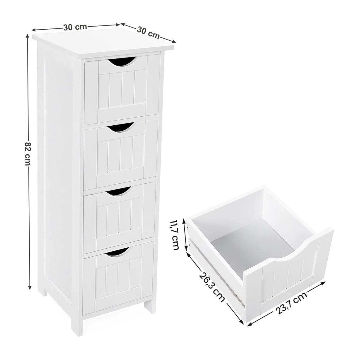 BADEZIMMERSCHRANK Weiß mit 4 Schubladen - L30 cm - Weiß, Holzwerkstoff (30/82/11.5cm) - Calicosy