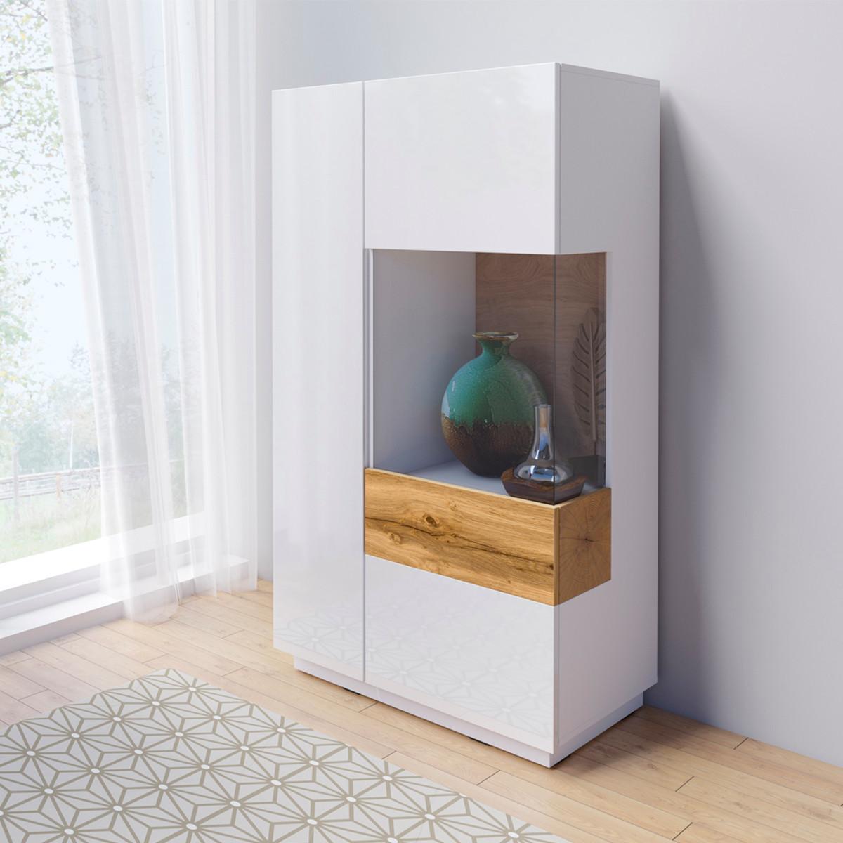 GESCHIRRSCHRANK Andrea Weiß und Holz - Weiß, Holzwerkstoff (80/139/40cm) - Petits-meubles