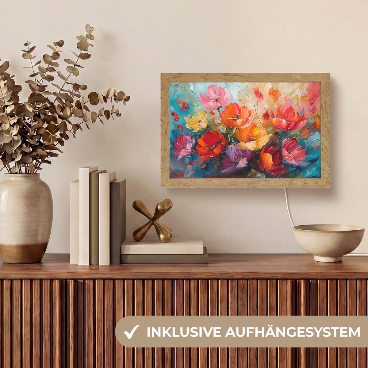 TISCHLEUCHTE Blumen - Bunt - Malerei - Abstrakt - Kunst 30x20 cm - Alufarben, Holzwerkstoff (8/30/20cm) - OnlyWow
