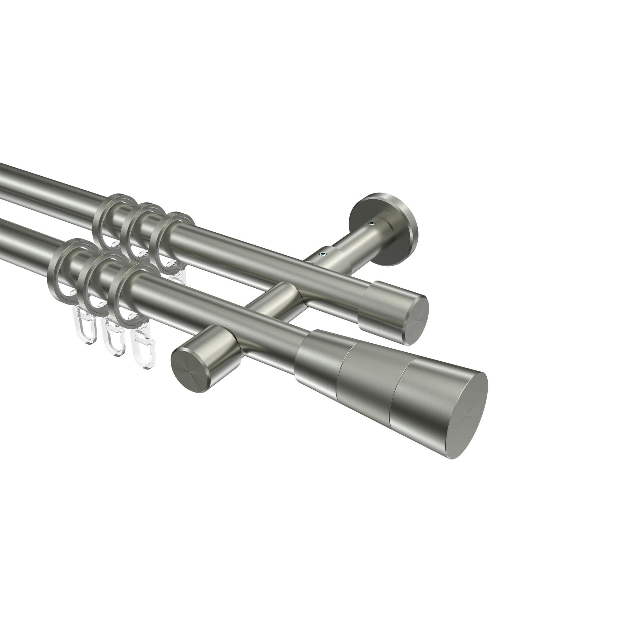 GARDINENSTANGE Prestige Tanara 260 cm (geteilt in 2 x 130 cm), 2-läufig, 20 mm Ø Edelstahl-Optik - Edelstahlfarben/Silberfarben, Metall (260cm) - INTERDECO