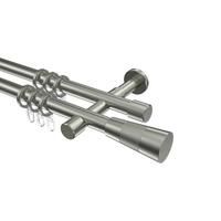 GARDINENSTANGE Prestige Tanara 260 cm (geteilt in 2 x 130 cm), 2-läufig, 20 mm Ø Edelstahl-Optik - Edelstahlfarben/Silberfarben, Metall (260cm) - INTERDECO