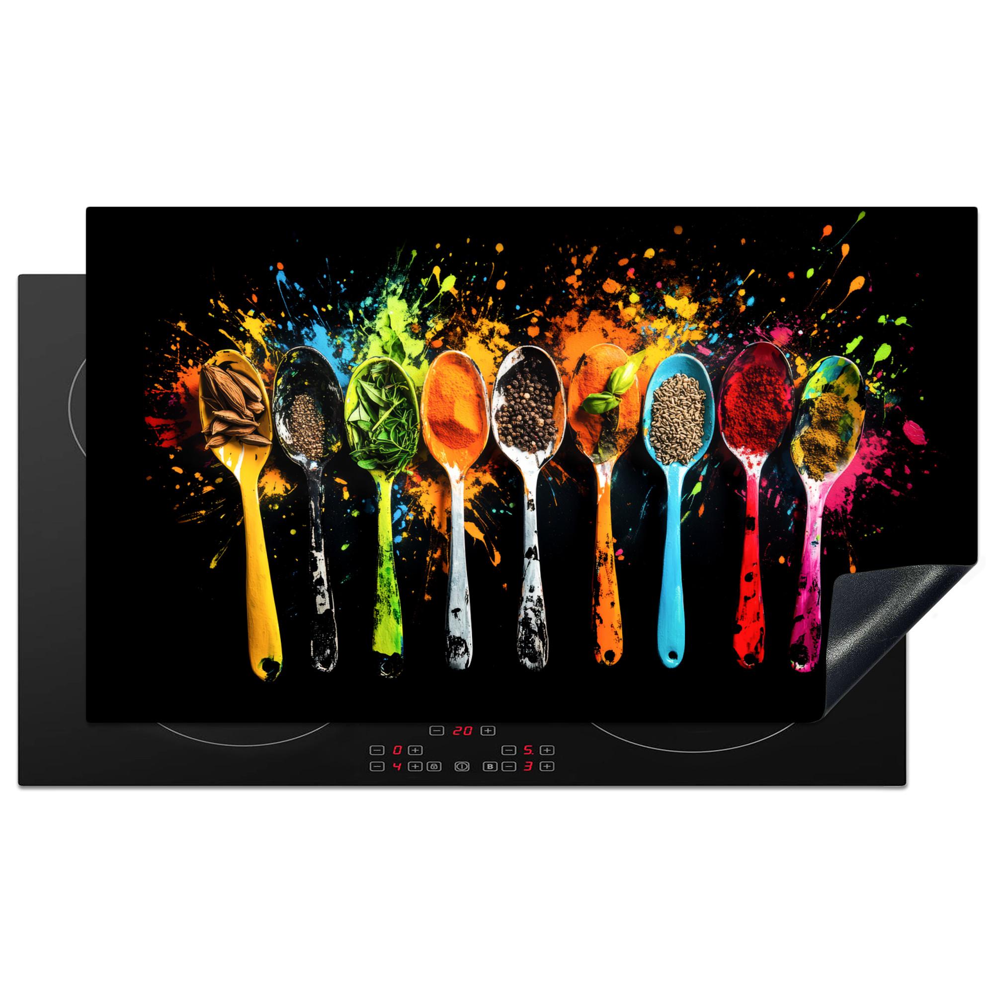 HERDABDECKPLATTE Löffel - Gewürze - Modern - Graffiti - Farbe - Farbenfroh Induktionsschutz 91.6x52.7 cm - Multicolor, Kunststoff (91.6/52.7/0.2cm) - MuchoWow