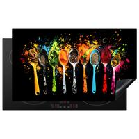 HERDABDECKPLATTE Löffel - Gewürze - Modern - Graffiti - Farbe - Farbenfroh Induktionsschutz 91.6x52.7 cm - Multicolor, Kunststoff (91.6/52.7/0.2cm) - MuchoWow
