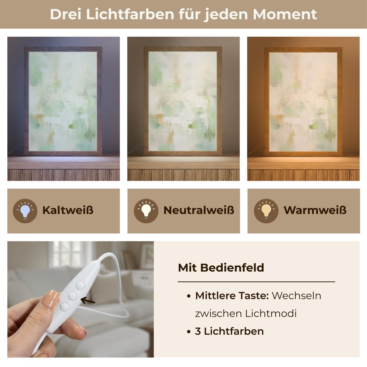 TISCHLEUCHTE Abstrakt - Kunst - Weiß - Grün - Modern 20x30 cm - Blau, Holzwerkstoff (8/20/30cm) - OnlyWow