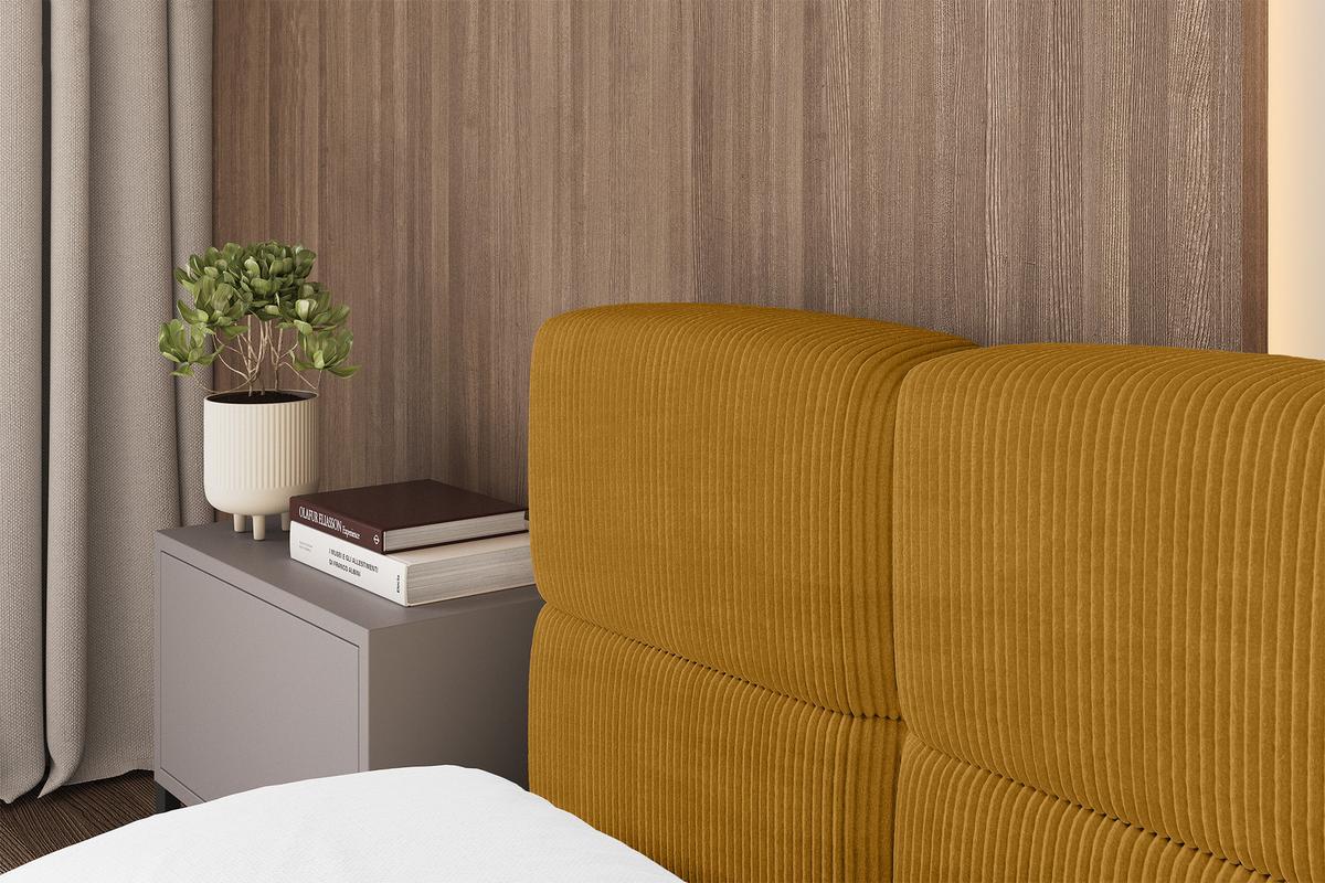 POLSTERBETT mit Bettkasten und Lattenrost, Bett mit Kopfteil, Boxbett ohne Matratze, Doppelbett mit Stauraum - NATA-v1 200x200 Senfgelb - Kupferfarben, Holzwerkstoff/Textil (200/200cm) - ALTDECOR