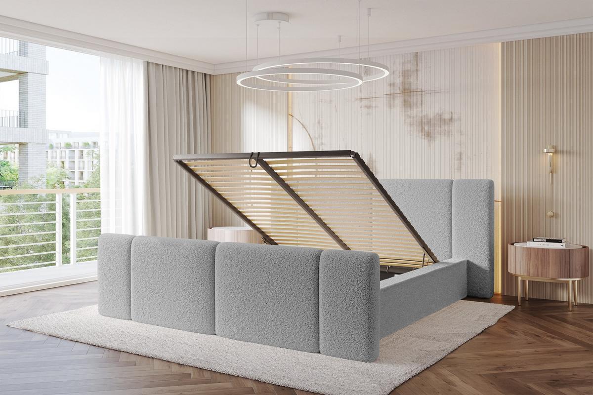 POLSTERBETT mit Bettkasten, Fußteil und Lattenrost, Bett mit Matratze H3/H4 - RIVO-Z 180x200 Hellgrau - Taupe, Holzwerkstoff/Textil (180/200cm) - ALTDECOR