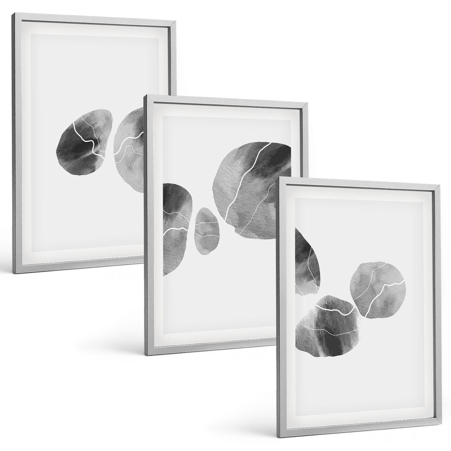 BILDER SET 3er Set - 40x60 cm Silberner Rahmen - Abstrakte Kunst, Farbspritzer - Silberfarben, Kunststoff (40/60cm) - TULUP