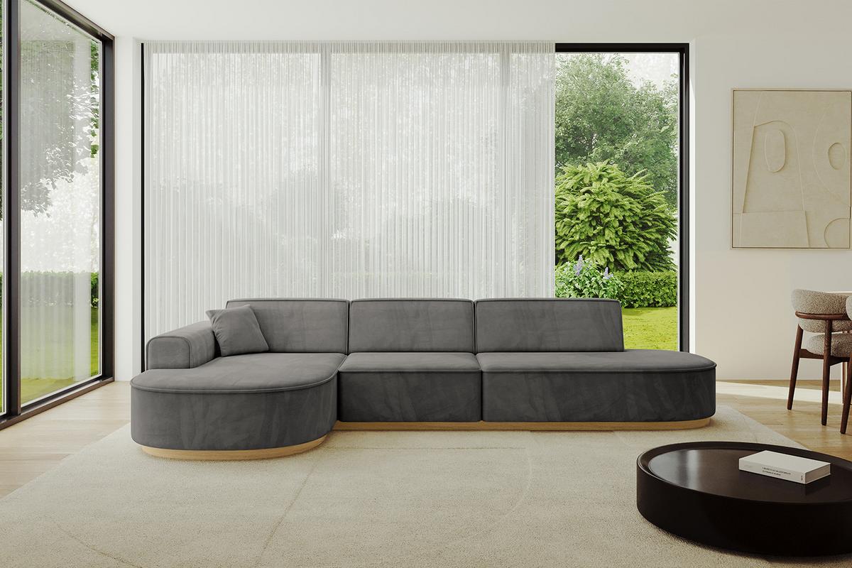 ECKSOFA Ottomane Links MARI-L2-v2 - 328x171x83 cm Dunkelgrau Velours - Dunkelgrau, Holzwerkstoff/Textil (328/171cm) - ALTDECOR