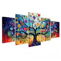 LEINWANDBILD 5er Set Bunt - Baum des Lebens - Blumen - Abstrakt 100x50 cm - Blau, Textil (100/50cm) - MuchoWow