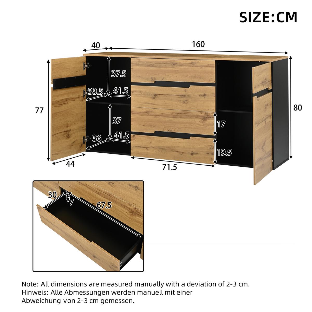 SIDEBOARD 160x80 cm in Holzoptik & Schwarz - Sonoma Eiche, Holzwerkstoff (160/80/40cm) - Urban Meuble