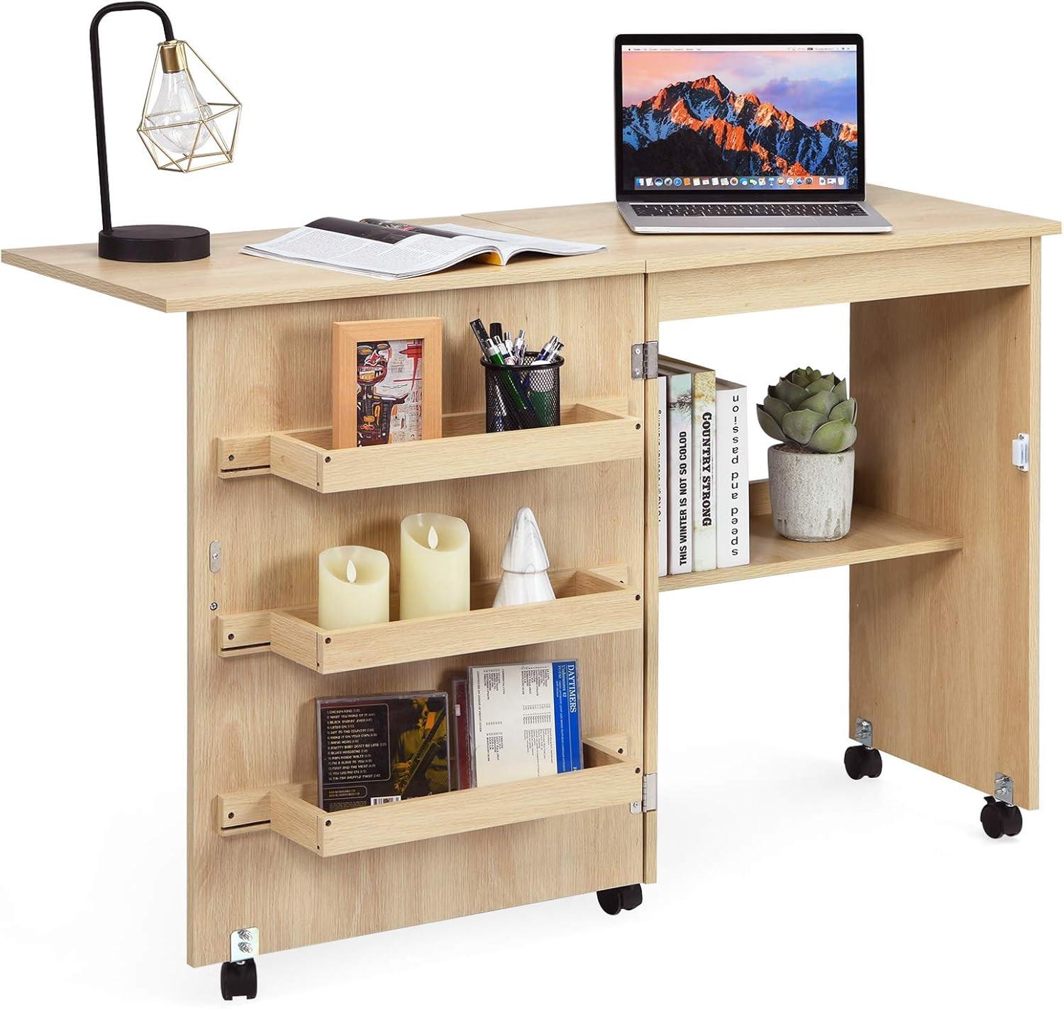 NÄHSCHRANK 2 in 1 Schreibtisch Beige - Beige, Holz (40/119/80cm) - COSTWAY