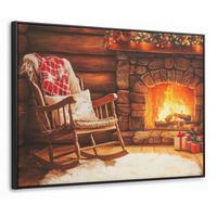 LEINWAND Bilder mit Rahmen - Winter - Weihnachten - Zuhause - Kamin - 70x50 - Bernsteinfarben, Textil (70/50cm) - MuchoWow