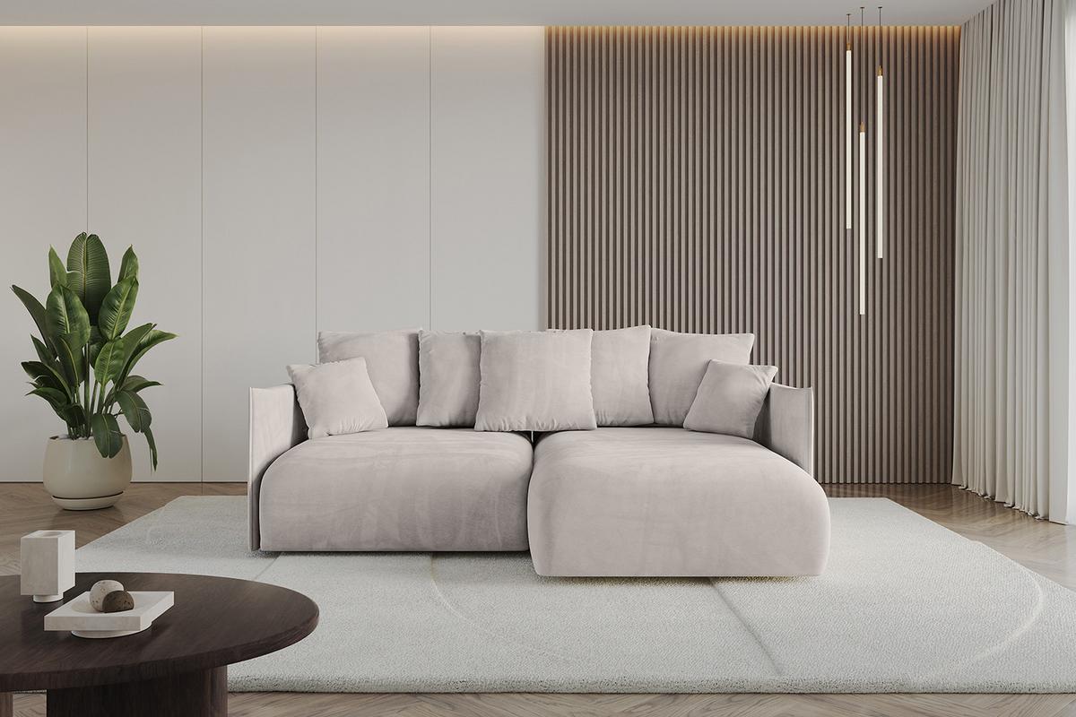 ECKSOFA Ottomane rechts ONESK-L 216x177x72 Hellbraun Velours - Hellbraun, Holzwerkstoff/Kunststoff (177/216cm) - ALTDECOR