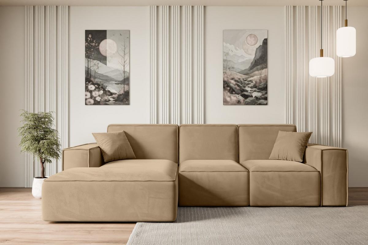 ECKSOFA Ottomane Links SERRA-L - 266x169x80 cm Beige Velours - Beige/Schwarz, Holzwerkstoff/Kunststoff (165/266cm) - ALTDECOR