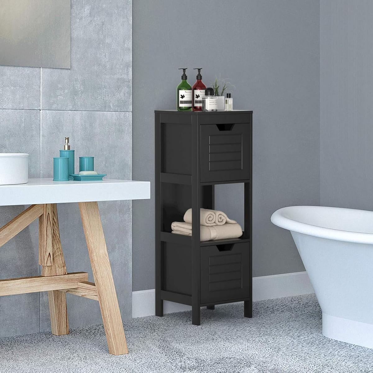 BADKOMMODE Schwarz - Schwarz, Holz (30/89/30cm) - COSTWAY