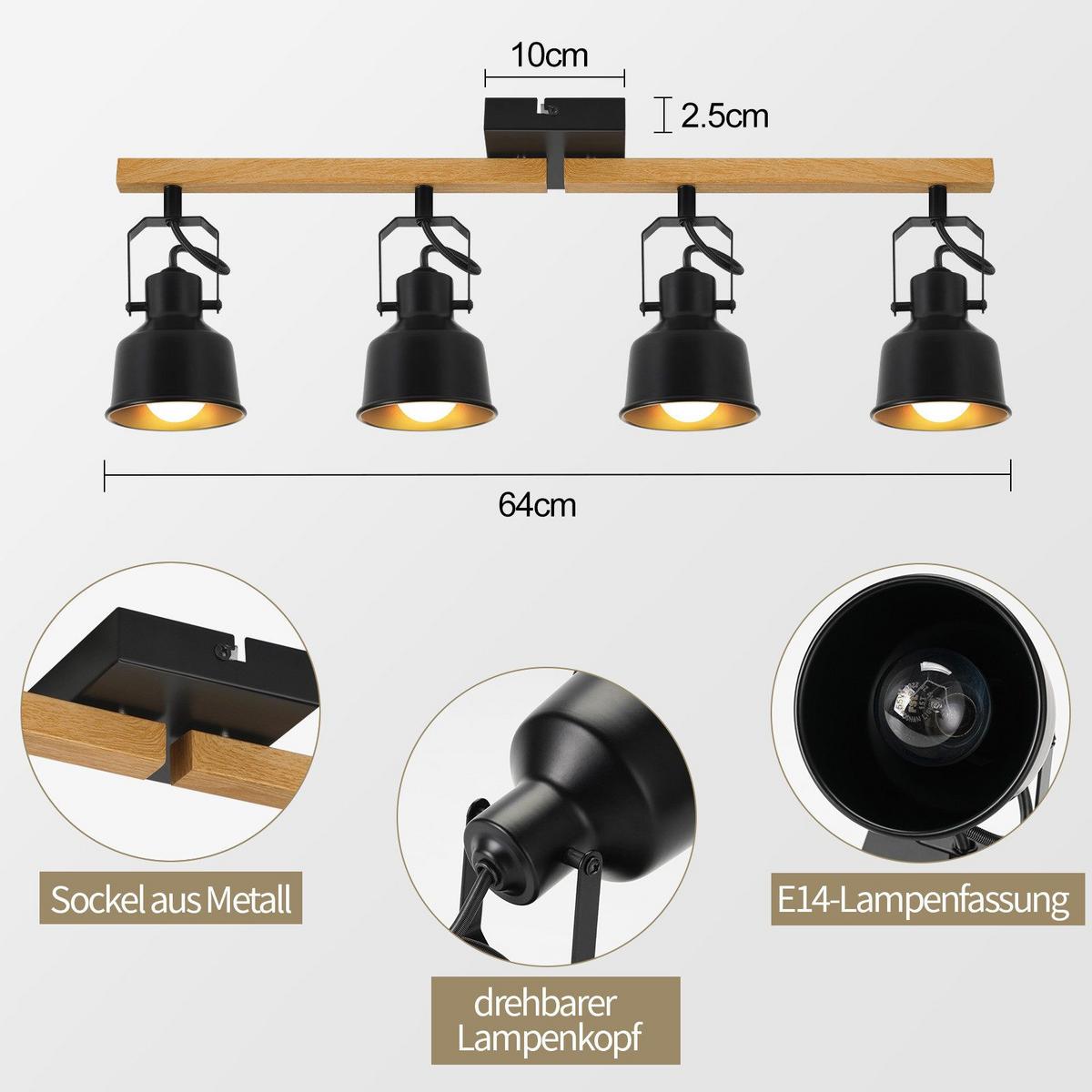DECKENSTRAHLER Luminand 19/14/64 cm - Schwarz, Metall (64/19/14cm) - ZMH