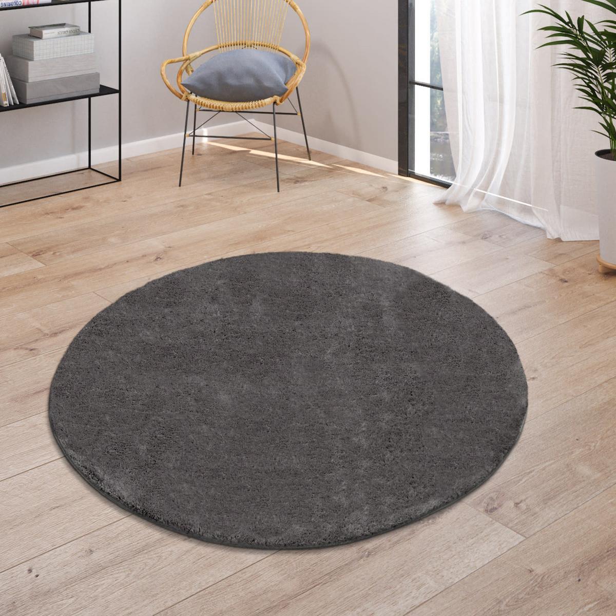KURZFLORTEPPICH, einfarbig, Anthrazit, Ø 120 cm - Anthrazit, Textil (120/120cm) - KADIMA DESIGN