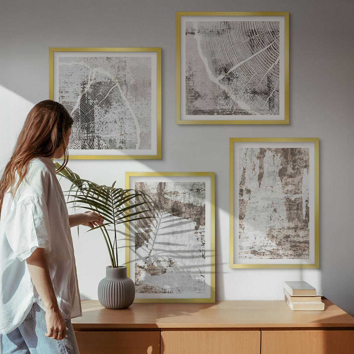 BILDER SET 4er Set - 50x50 cm & 40x60 cm Goldrahmen - Abstrakte Muster, weiß, braun - Goldfarben, Kunststoff (50/50cm) - TULUP