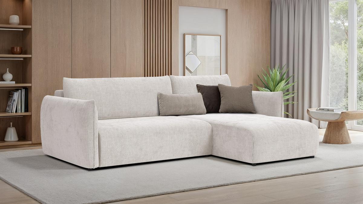 ECKSOFA TAUER 3-Sitzer links, perlweiß - Schwarz/Weiß, Holz/Textil (248/173cm) - Wozimo