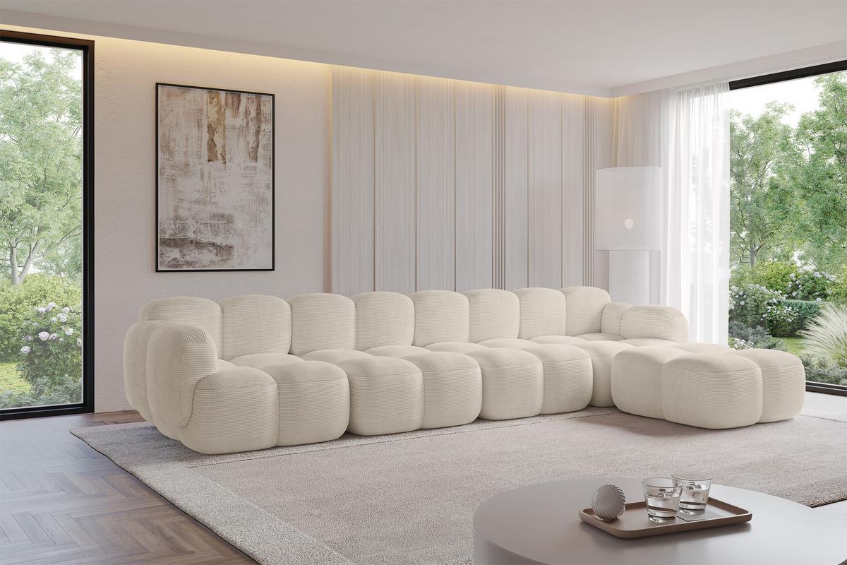 ECKSOFA modulares Sofa Rechts Miko-L3 390x205x75 Beige Cord - Beige/Schwarz, Holzwerkstoff/Kunststoff (390/205cm) - ALTDECOR
