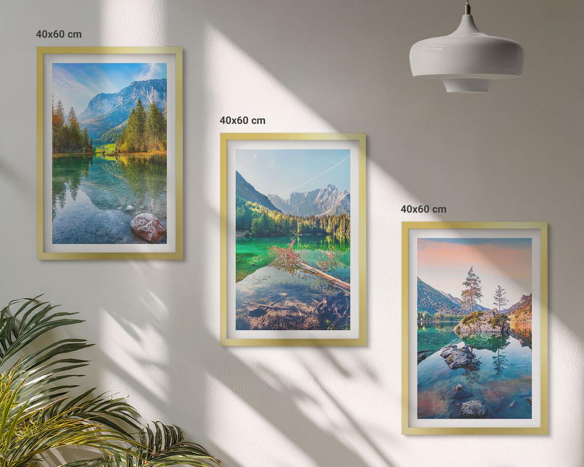 BILDER SET 3er Set - 40x60 cm Goldrahmen - Naturlandschaft der Bergseen - Goldfarben, Kunststoff (40/60cm) - TULUP