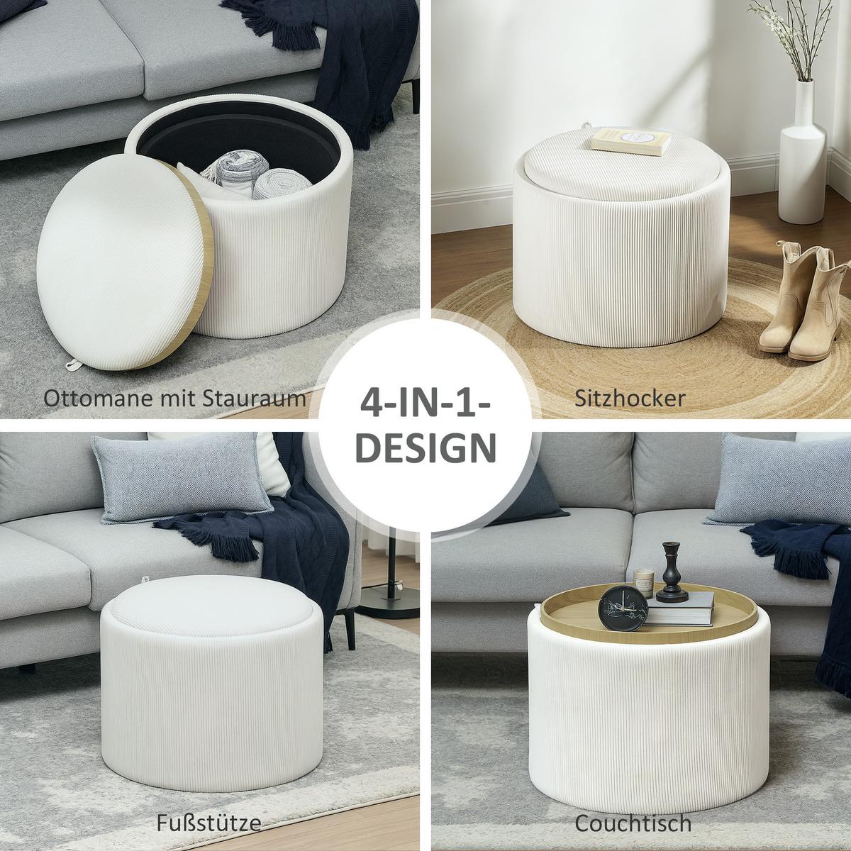 SITZHOCKER mit Stauraum 56 x 56 x 42 cm Cremeweiß - Creme, Textil (56/42/56cm) - HOMCOM