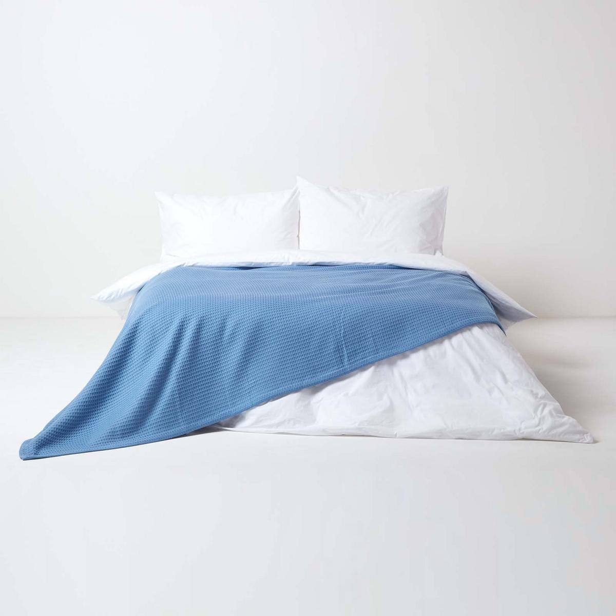 BIO-WOHNDECKE Waffelpiqué 180/230 cm - Blau, Textil (178/228cm) - Homescapes
