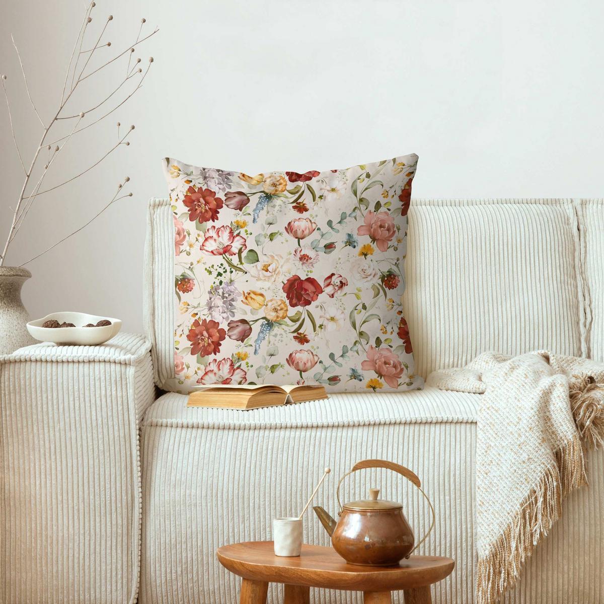 DEKOKISSEN Blumen Aquarell Vintage Muster auf Beige 50/50 cm - Beige, Textil (50/50/10cm) - Bilderwelten
