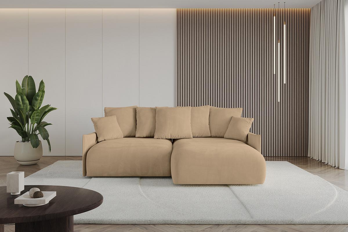 ECKSOFA Ottomane rechts ONESK-L-v1 216x177x72 Grün Velours - Beige, Holzwerkstoff/Kunststoff (177/216cm) - ALTDECOR