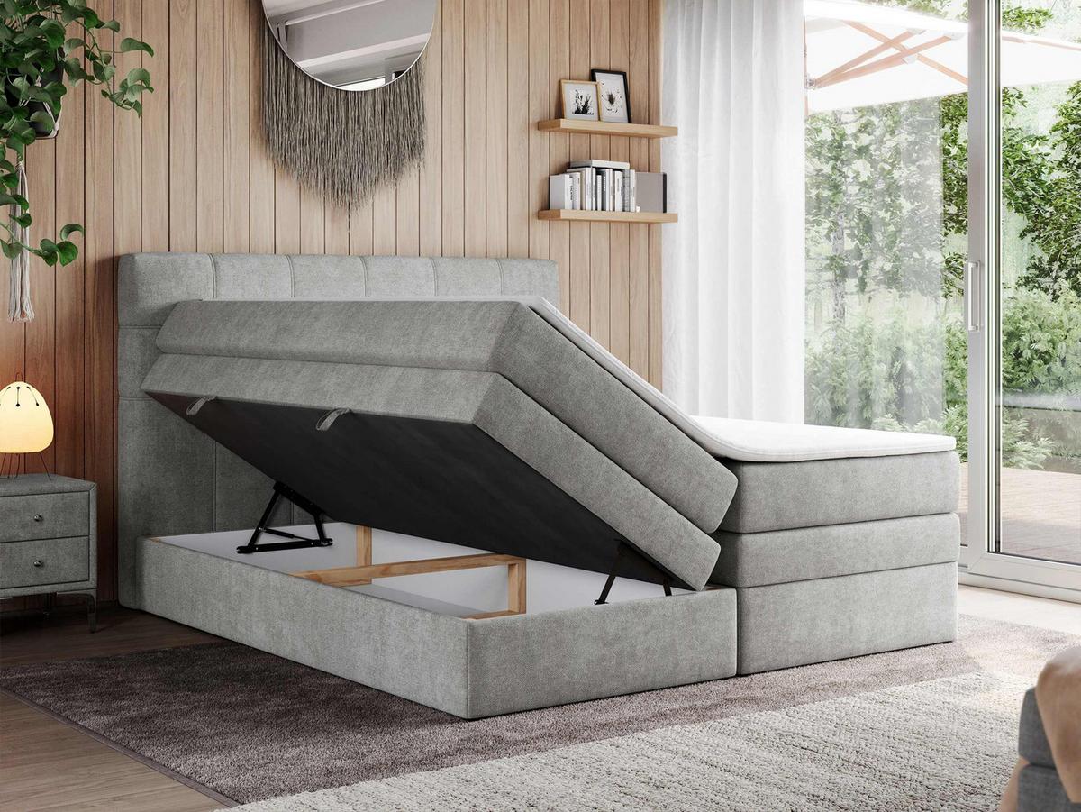BOXSPRINGBETT ERNI KING 140/200 Hellgrau Struktur - H4 - Hellgrau, Holz/Textil (140/200cm) - MKS