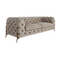 CHESTERFIELD-SOFA 3-Sitzer Lexi Dunkle Creme Samt - Goldfarben/Creme, Holz/Textil (225/75/100cm) - S-Style Möbel